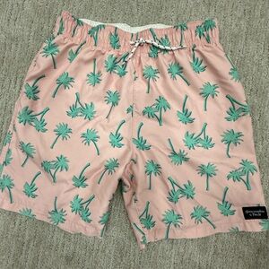 abercrombie kids Pink Swim Trunks with Green Palm Print